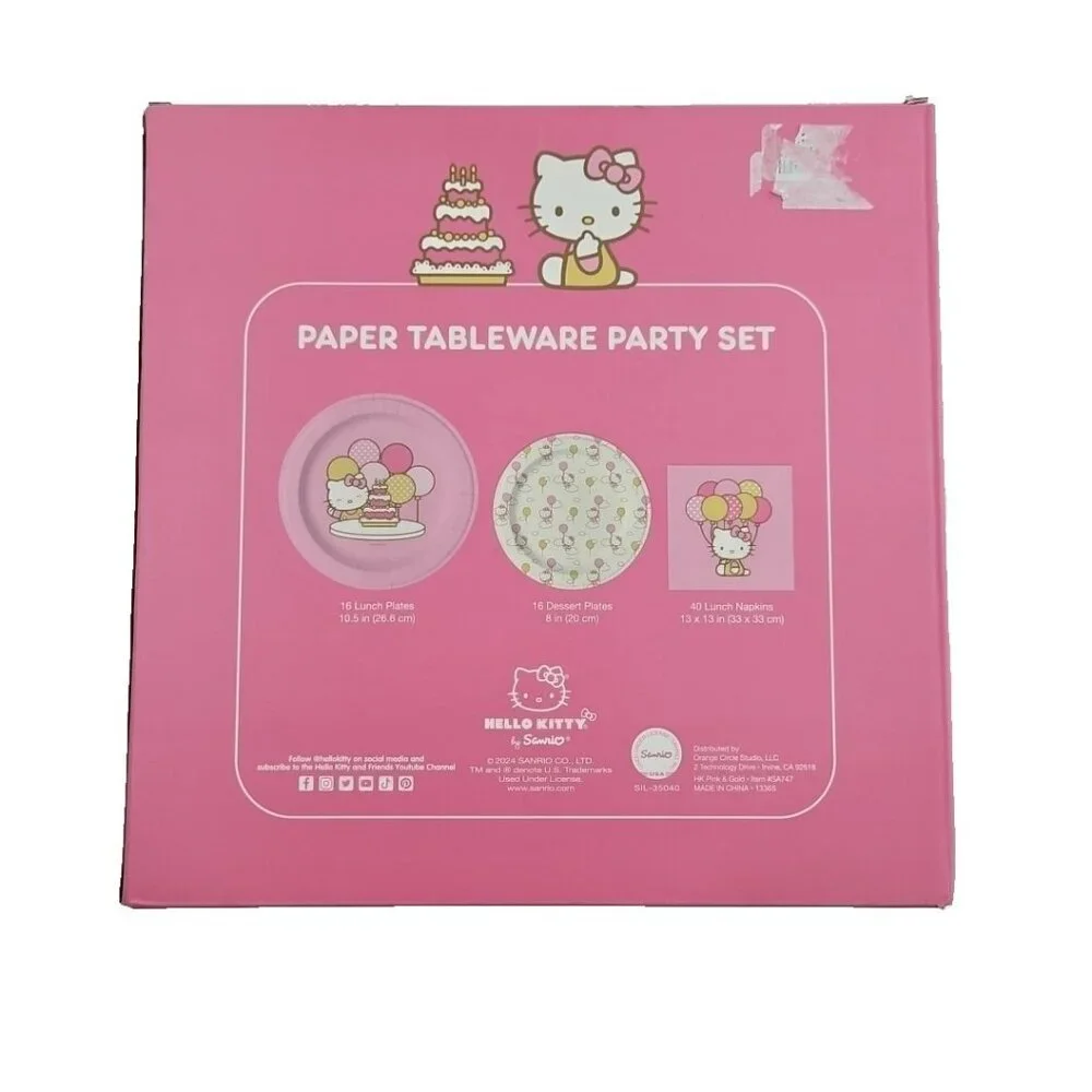 Hello Kitty Paper Tableware Party Set 16 Lunch & 16 dessert plates, 40 Napkins‎